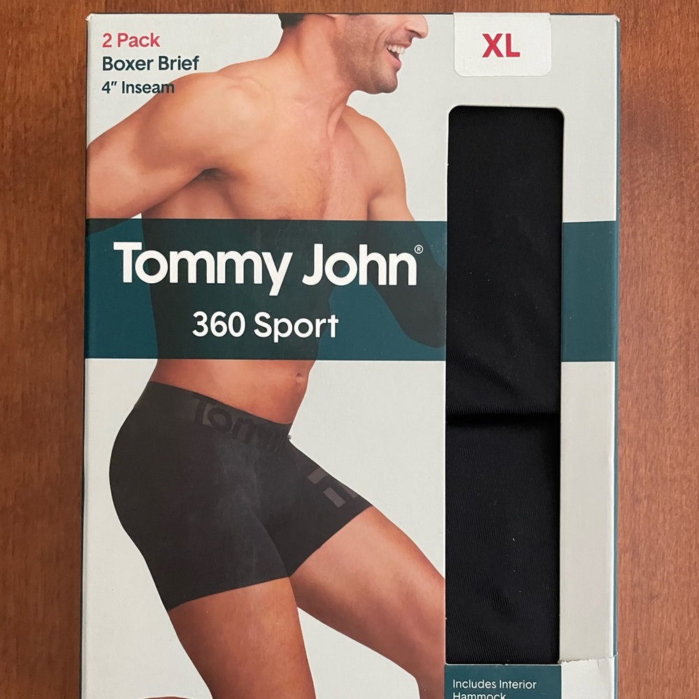 Tommy John Men's 360 Sport Hammock Pouch 4" Boxer Briefs - 2 Pack, Black